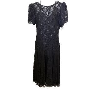 Vintage HW Collections Black Lace/Sequin NWT  80's Evening Party Dress  14